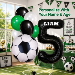 Soccer 1 Digit PERSONALIZED Name & Age Balloon Bouquet